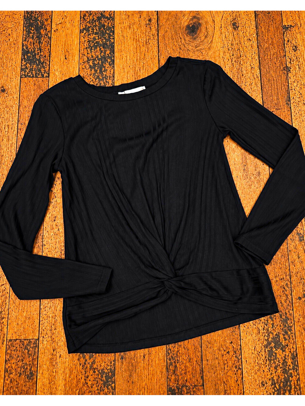 Women’s Black Knit Crew Neck Twist Front Long Sleeve Size XS